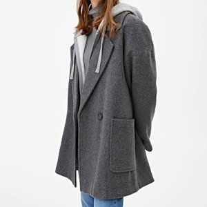 Pull and Bear Basic grey synthetic wool coat